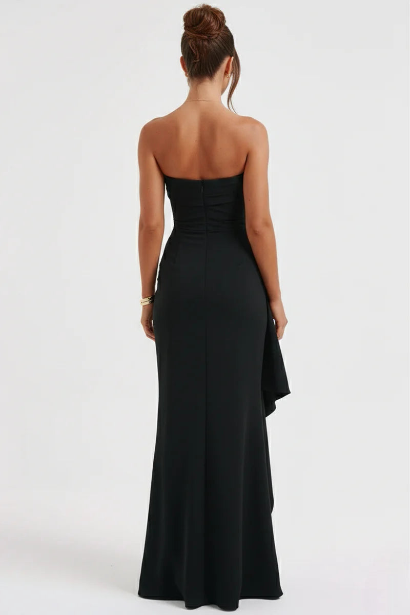 Meadow | Strapless Ruched Crepe Thigh-High Split Maxi Dress