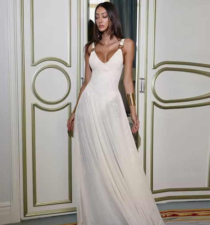 Women's Sheer Mesh Maxi Dress with Bodysuit – Backless Summer Dress