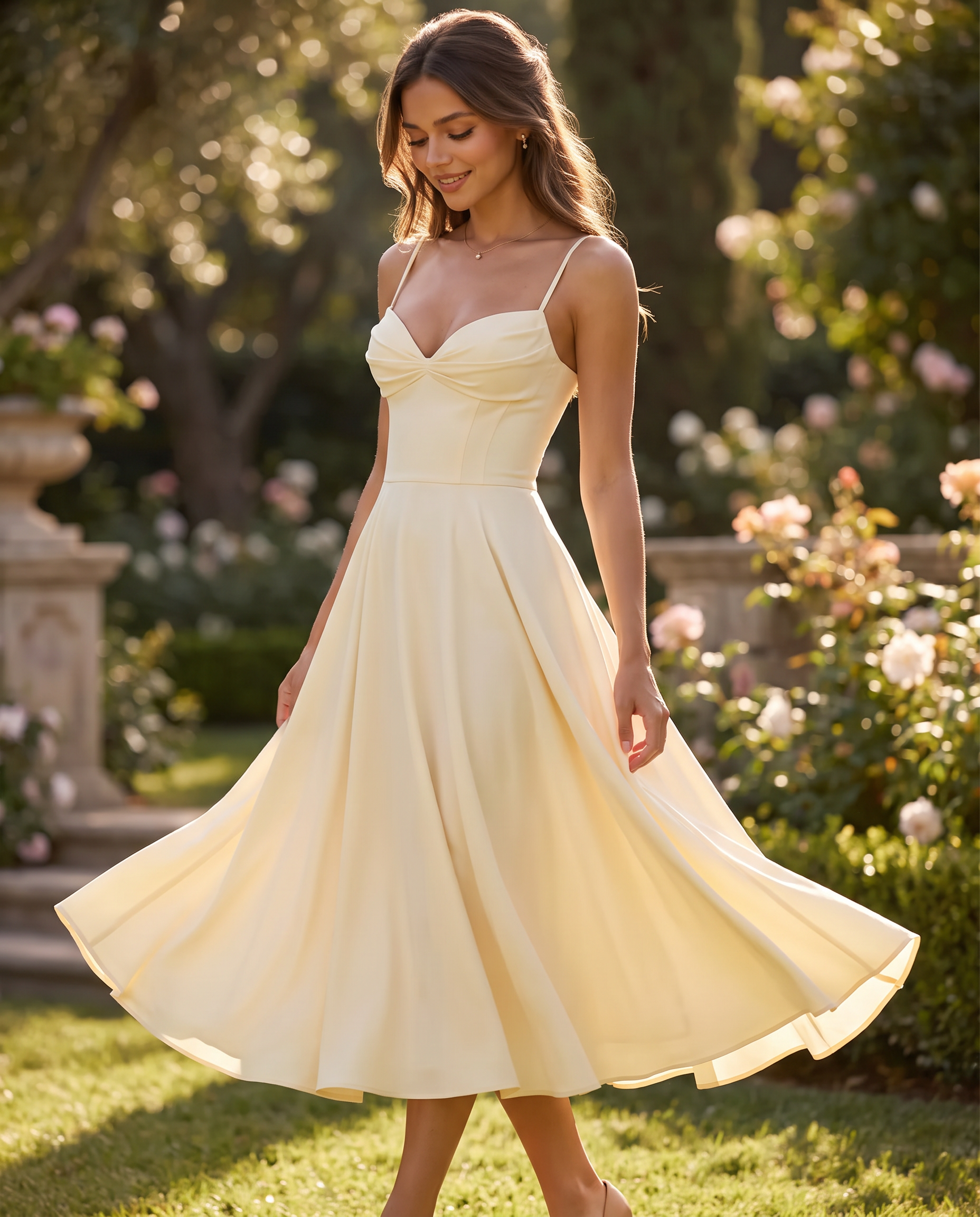 Solene | Pima Cotton Gathered Bust Midi Dress